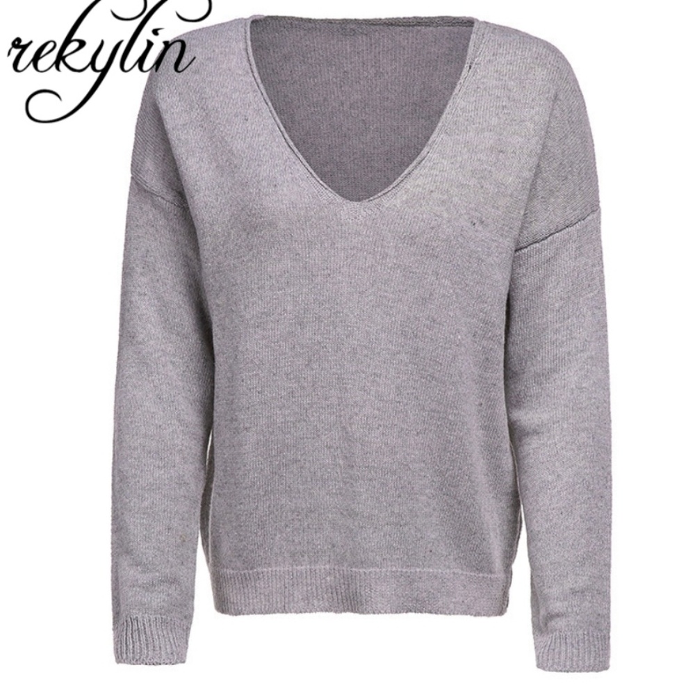 Soft V-neck Oversized Loose Fitting Knit Sweater - Picture 4 of 8